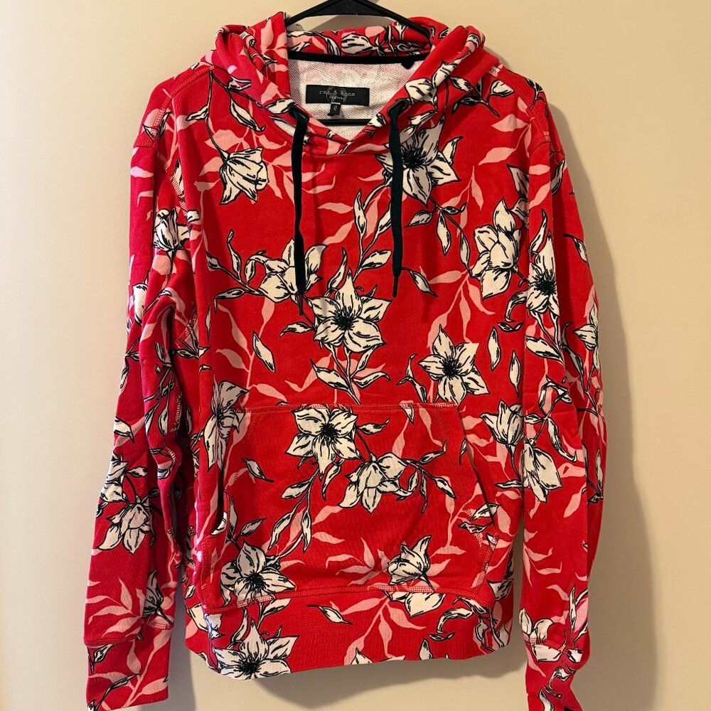 Rag & Bone Red Floral City Terry Printed Hoodie - Medium